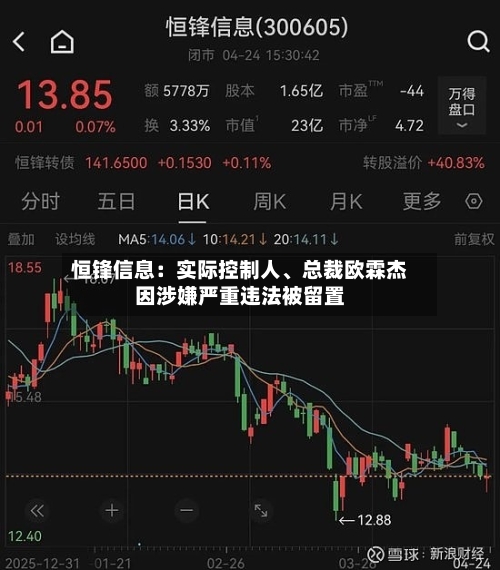 恒锋信息：实际控制人	、总裁欧霖杰因涉嫌严重违法被留置-第2张图片