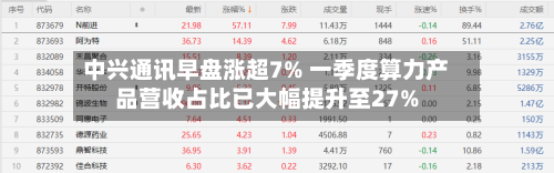 中兴通讯早盘涨超7% 一季度算力产品营收占比已大幅提升至27%